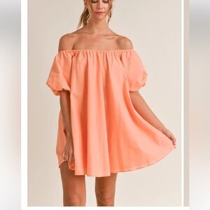 Mable Coral Apricot Puff Sleeve Mini Dress